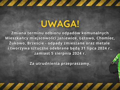 Zmiana terminu odbioru odpadów komunalnych