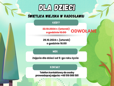 Najbliższe zajęcia opiekuńczo-wychowawcze dla dzieci w Radosławiu odwołane