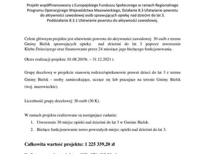 „Wspieramy mamy! – Utworzenie Klubu Dziecięcego w Gminie Bielsk”