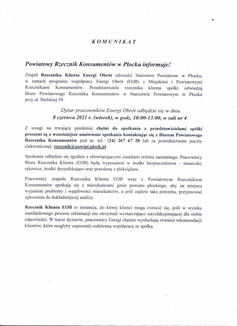Komunikat Rzecznika Konsumentów