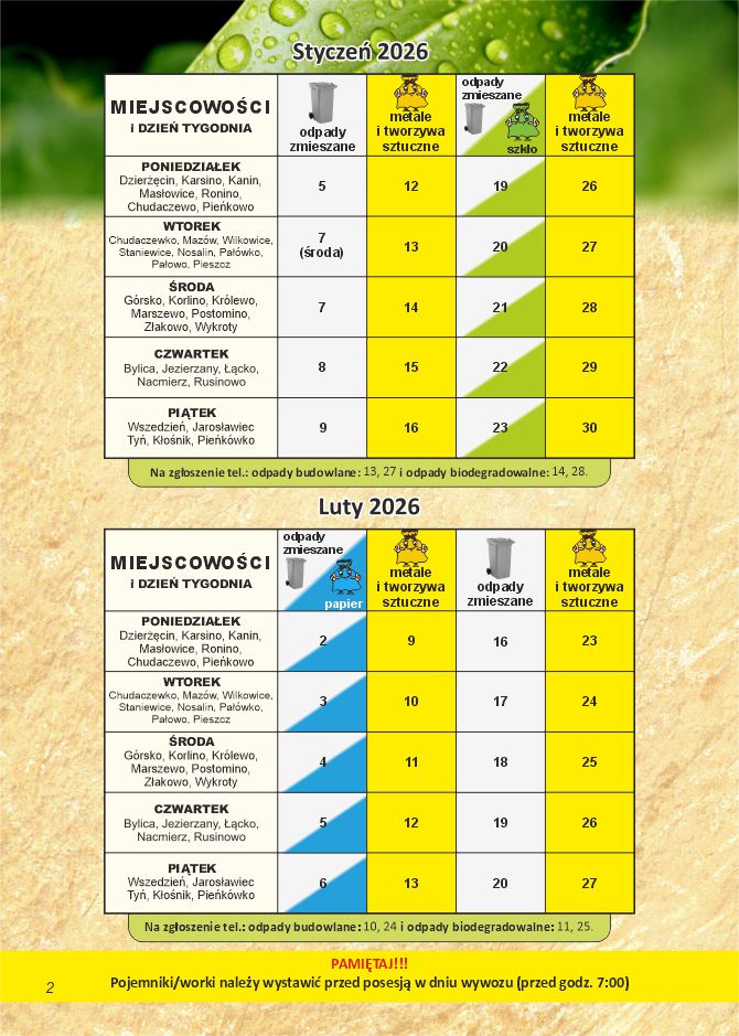 Harmonogram styczeń luty