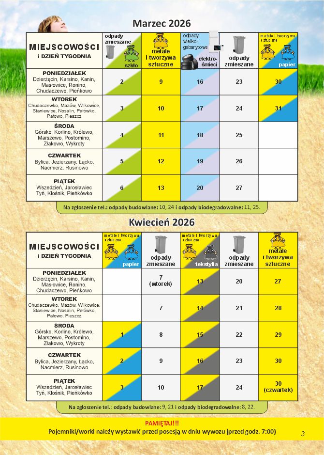 Harmonogram marzec kwiecień