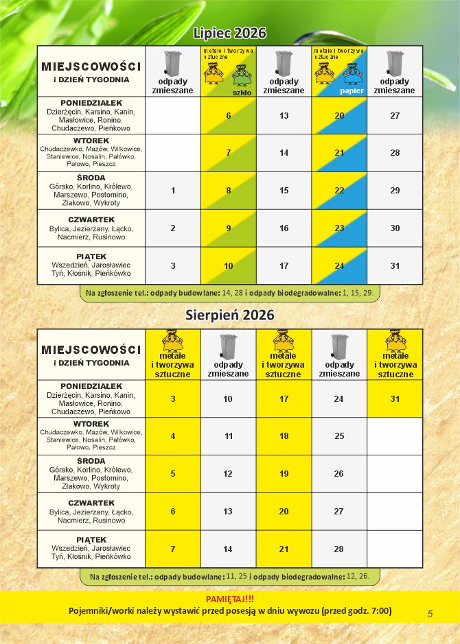 Harmonogram lipiec sierpień