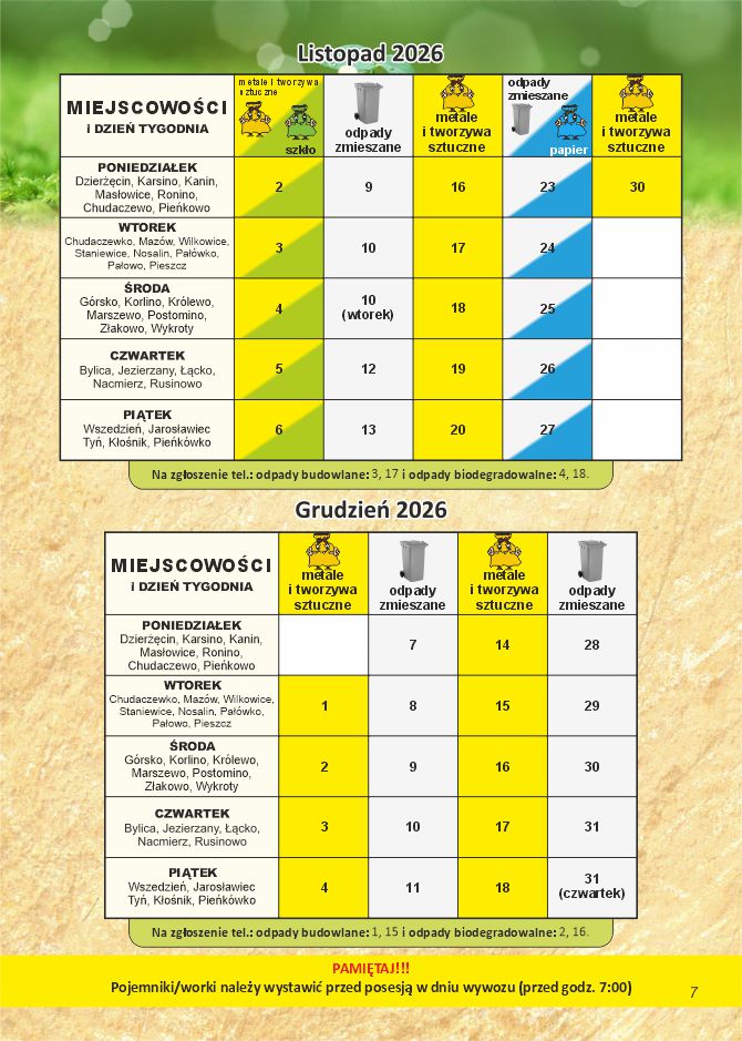 Harmonogram listopad grudzień