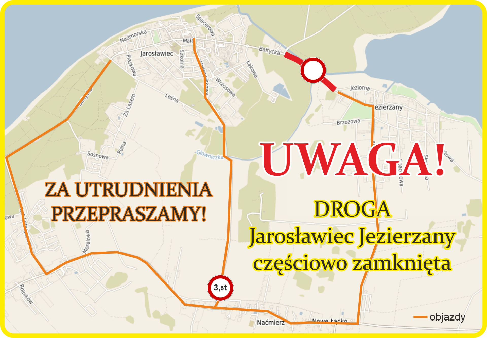 Uwaga droga częściowo zamknięta