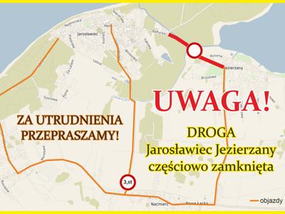 Mapa informująca o zamknięciu drogi
