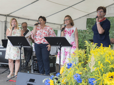 Dożynki na placu przy kościele parafialnym w Jastkowicach  - występ zespołu "Sami sobie"