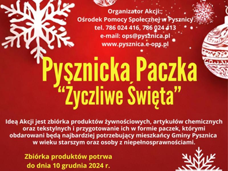 plakat akcji Pysznicka Paczka "życzliwe święta"