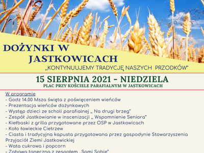 Plakat informujący o Dożynkach w Jastkowicach.