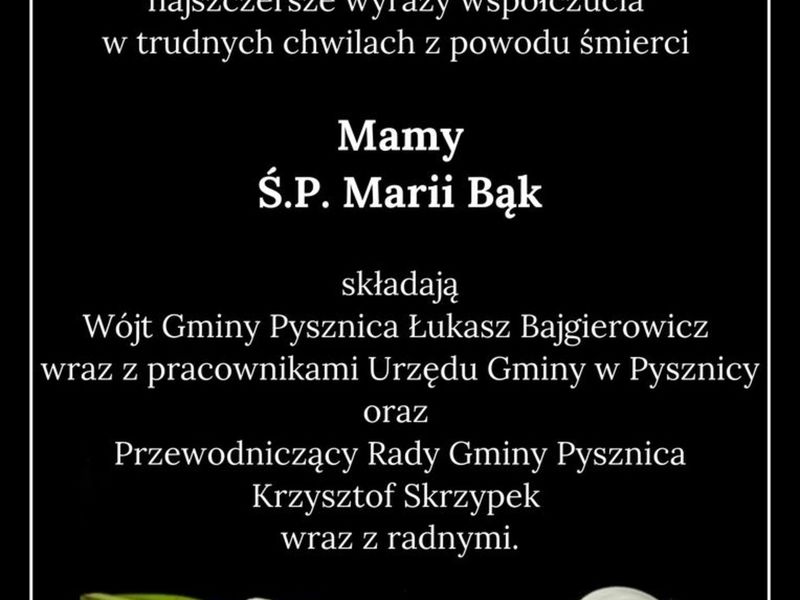 Kondolencje dla Pana Tadeusza Bąka