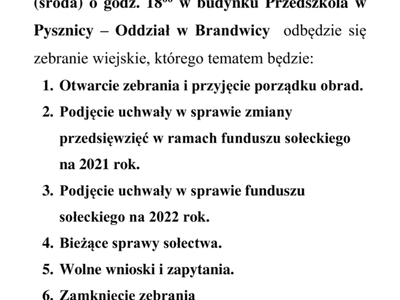 Informacja o zebraniu wejskim