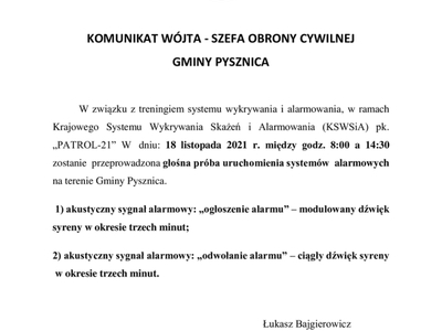 Komunikat Wójta Gminy Pysznica