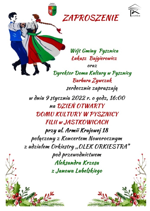 Zaproszenie na dzień otwarty Domu Kultury w Pysznicy