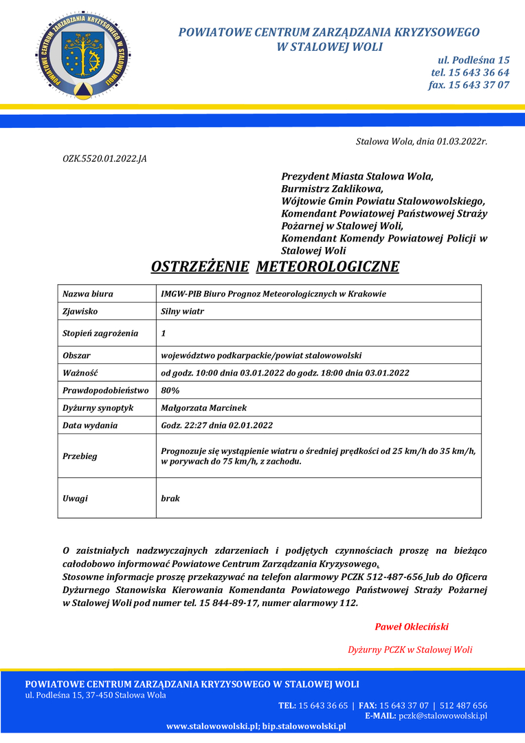 Ostrzeżenie meteorologiczna