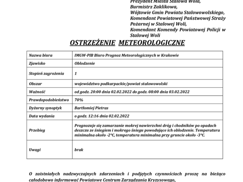 Ostrzeżenie meteorologiczne