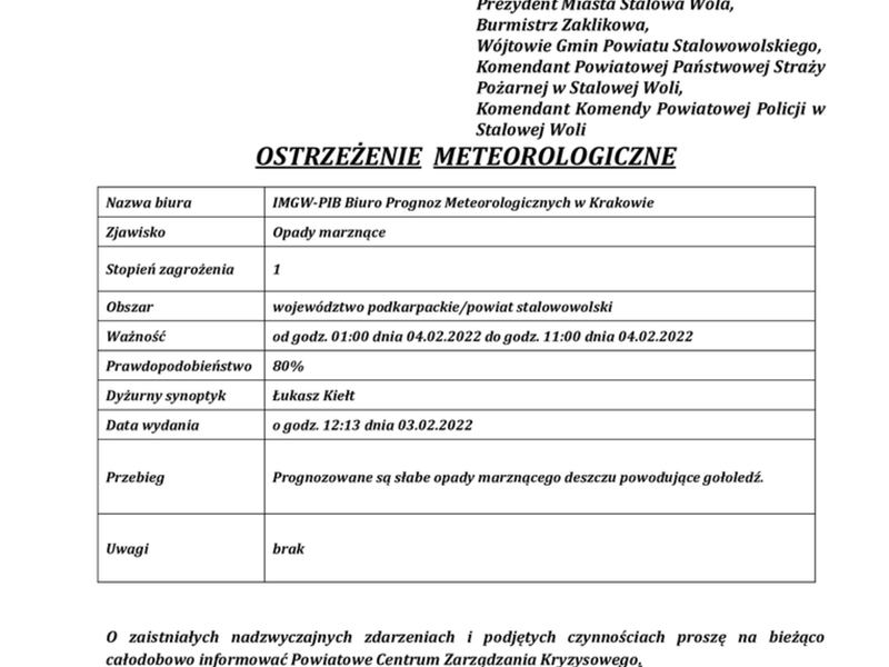 Ostrzeżenie meteorologiczne