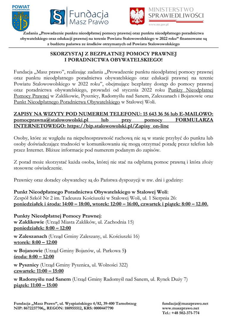 Ogłoszenie o nieodpłatnej pomocy prawnej.