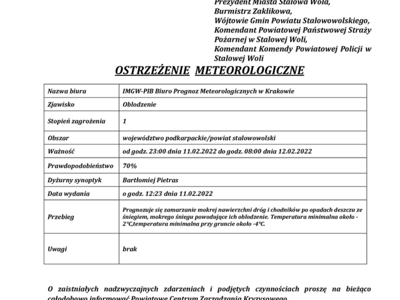 Ostrzeżenie meteorologiczne