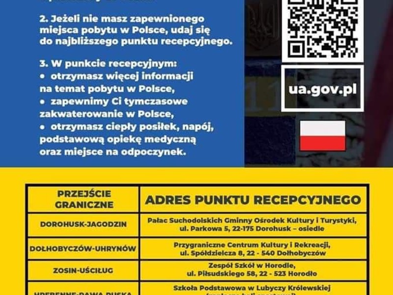 Informacja dla uchodźców z Ukrainy.