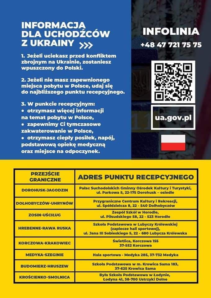 Informacja dla uchodźców z Ukrainy.