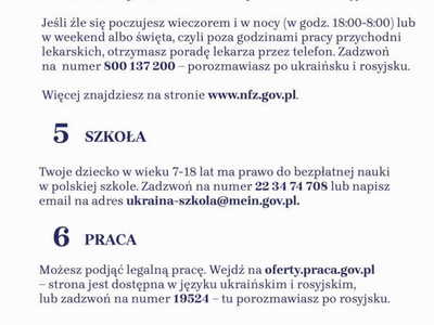 Ulotki informacyjne dla uchodźców wojennych z Ukrainy.
