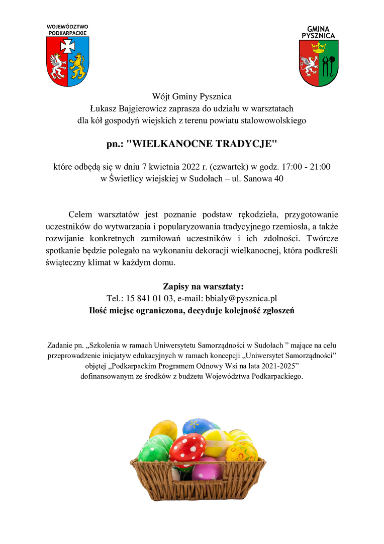 Zaproszenie na warsztaty pn. "WIELKANOCNE TRADYCJE"