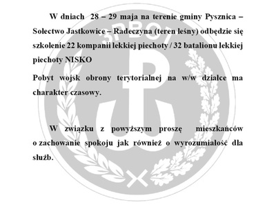 Komunikat Wójta Gminy Pysznica