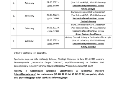 Spotkania informacyjne Stowarzyszenia "Lasowiackiej Grupy Działania"