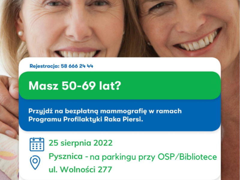 Bezpłatne badania mammograficzne dla Pań w wieku 50-69 lat