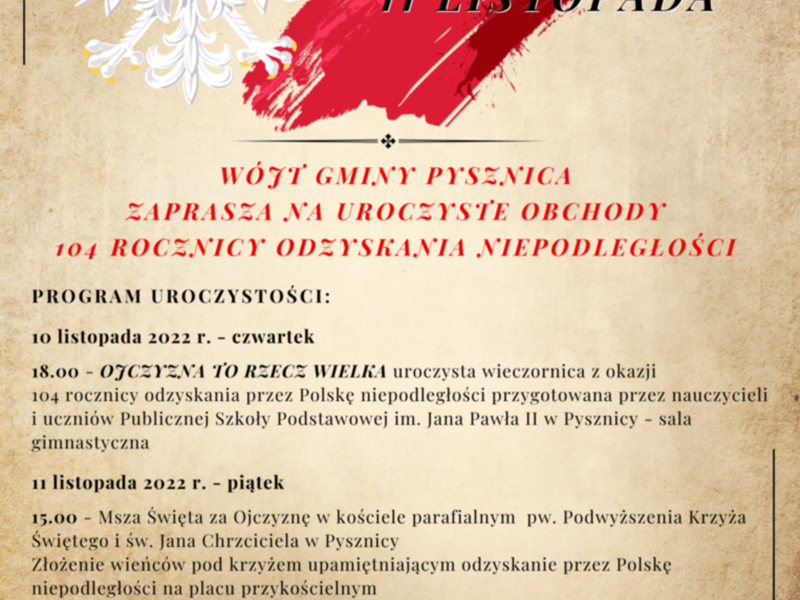 Uroczyste obchody Święta Niepodległości - plakat