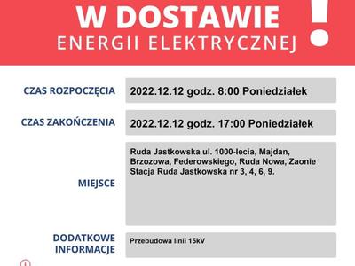 Zawiadomienie o przerwie w dostawie energii elektrycznej