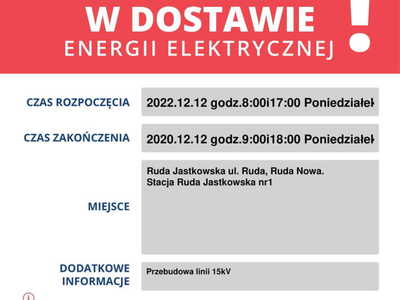 Zawiadomienie o przerwie w dostawie energii elektrycznej