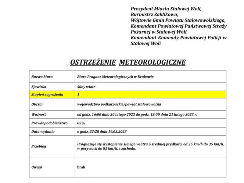 OSTRZEŻENIE METEOROOLOGICZNE