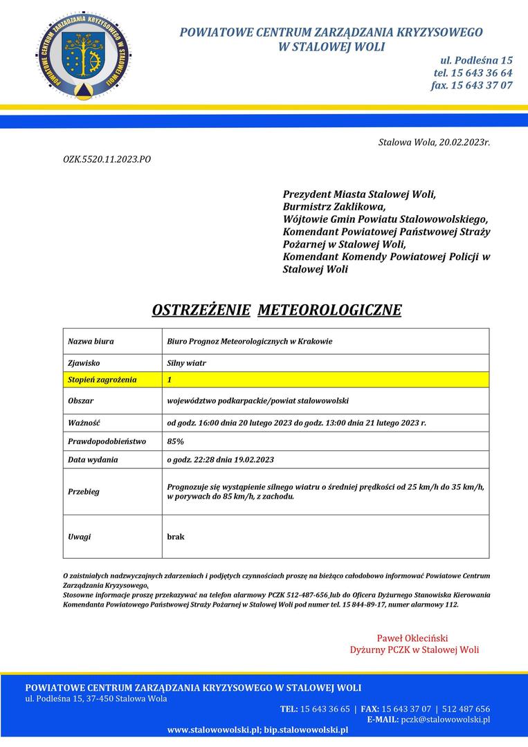 OSTRZEŻENIE METEOROOLOGICZNE
