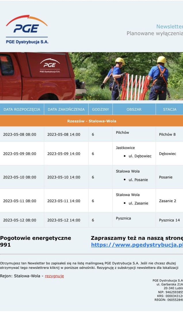 PLANOWANE WYŁĄCZENIA ENERGII 
