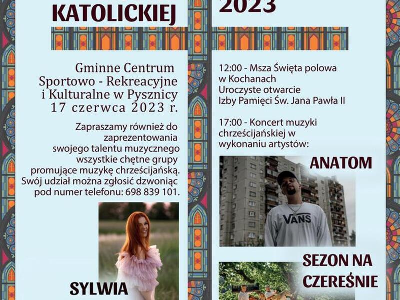 Plakat informacyjny o festiwalu muzyki katolickiej.