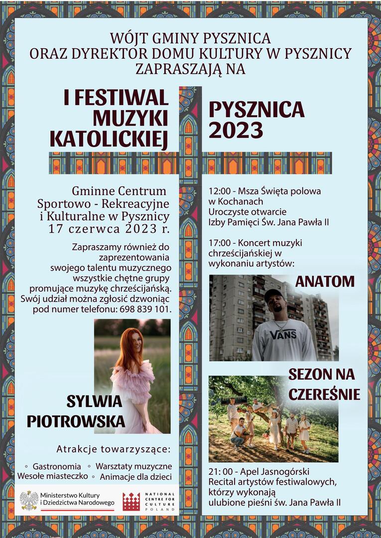 Plakat informacyjny o festiwalu muzyki katolickiej.