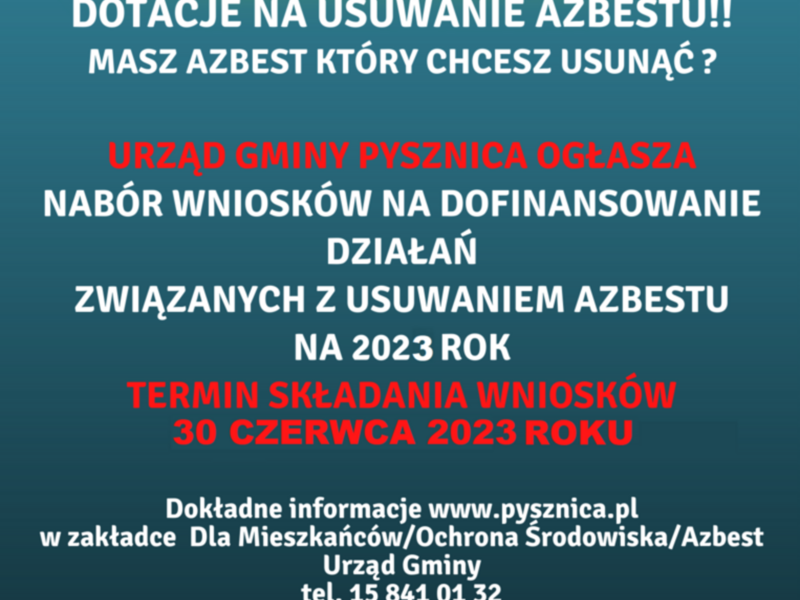 plakat informacyjny dot składania wniosków na azbest