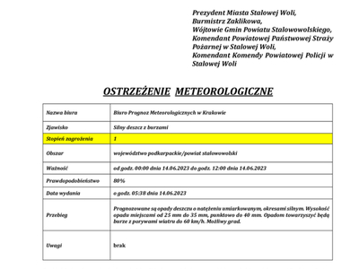 OSTRZEŻENIE SILNY WIATR Z BURZAMI
