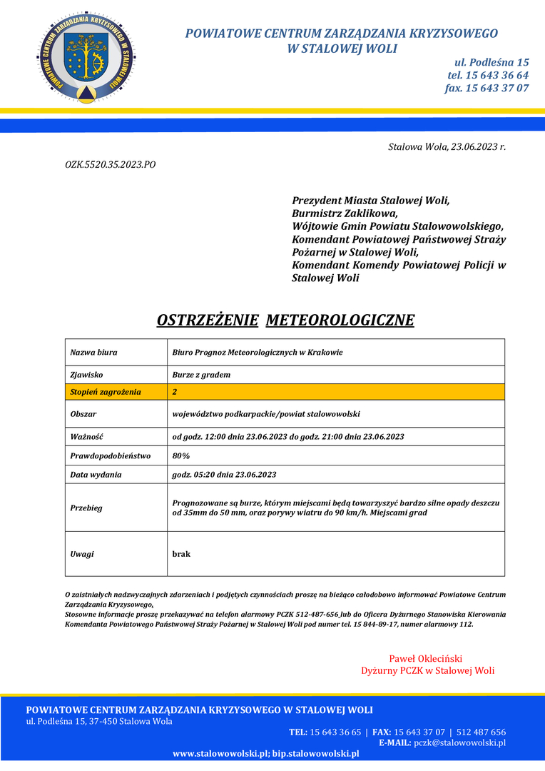 ostrzeżenie metrologiczne 