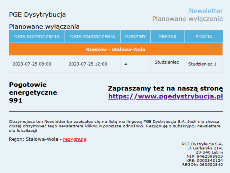 planowane wyłączenia