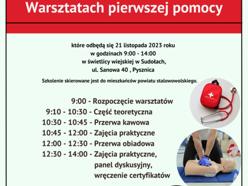 plakat dotyczący szkolenia z pierwszej pomocy