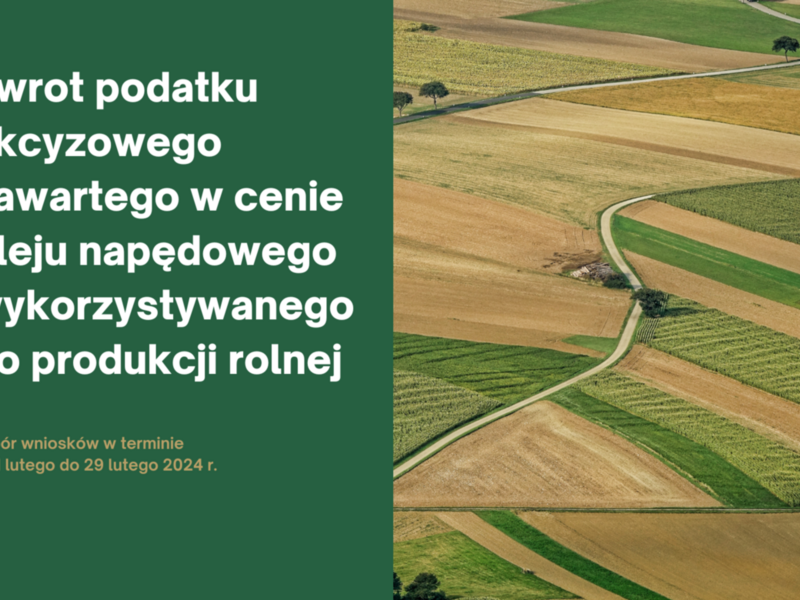 Plakat informacyjny o mozliwosci uzyskania zwrotu podatku akcyzowego