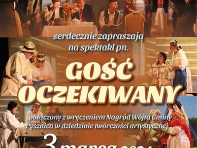 Plakat z zaproszeniem na spektakl Gość oczekiwany