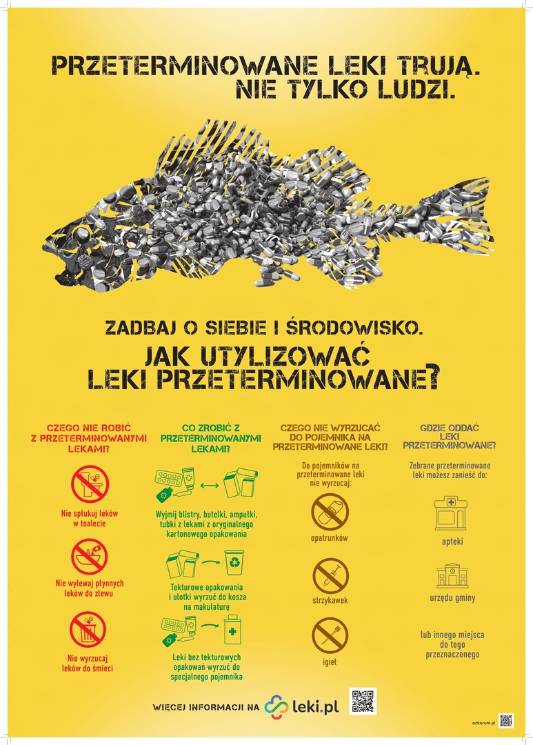 plakat informacyjny dotyczący prawidłowej utylizacji  przeterminowanych leków 