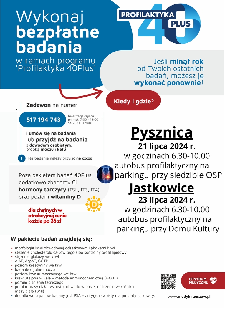 plakat informacyjny o badaniach 40 plus