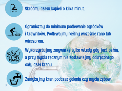 Plakat z apelem o racjonalne gospodarowanie zasobami wody w Gminie Pysznica