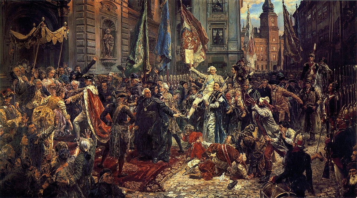 Grafika przedstawia  reprodukcję obrazu Konstytucja 3 maja Jana Matejki