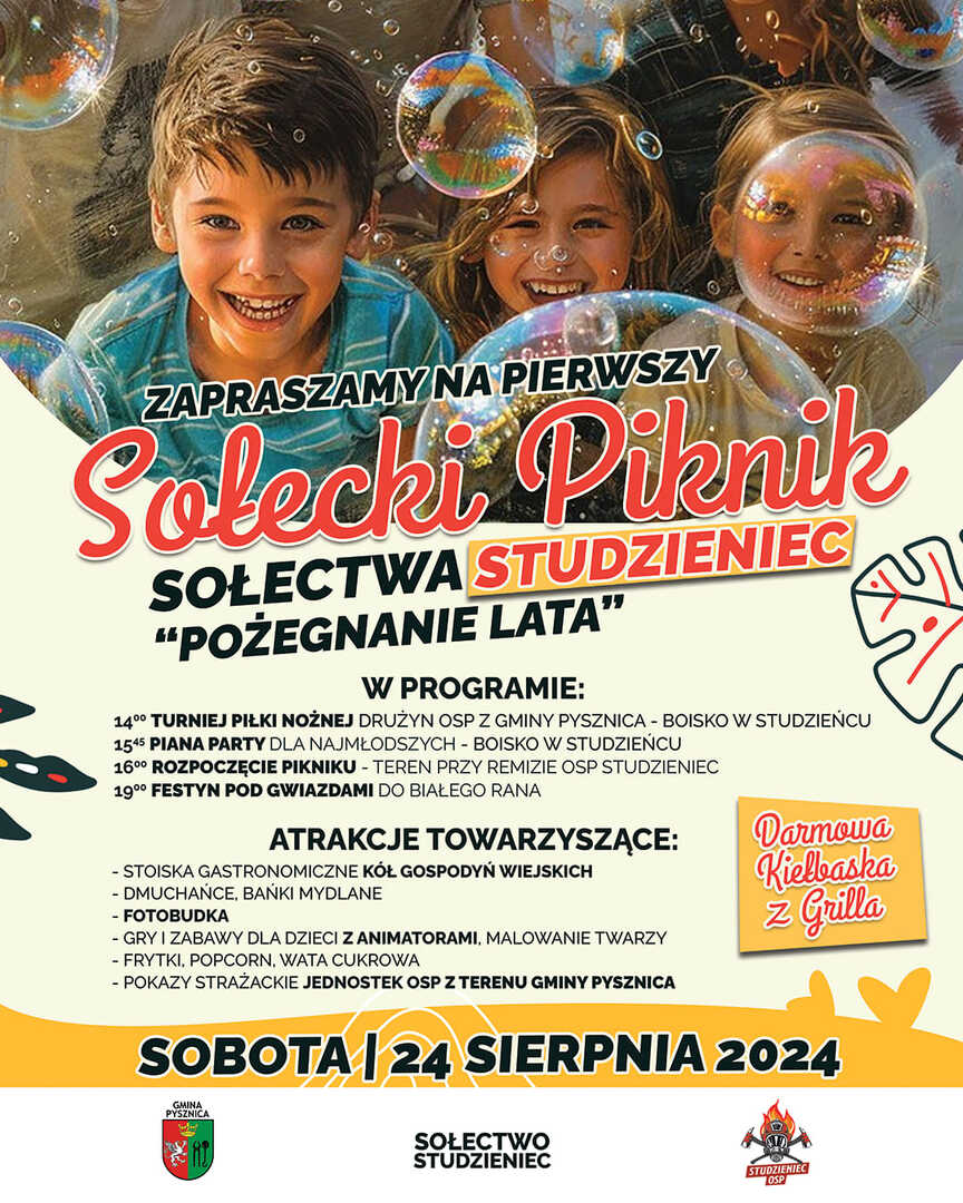 plakat wydarzenia Sołecki piknik Sołectwa Studzieniec " Pożegnanie lata"