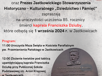 Uroczystości uczczenia 85. rocznicy śmierci kaprala Franciszka Dziuby